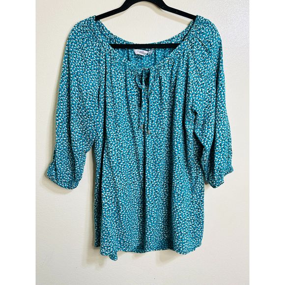 Great Northwest Indigo Tops - Great Northwest Indigo Women's Peasant BOHO 3/4 Sleeve Oversized Blouse Size S